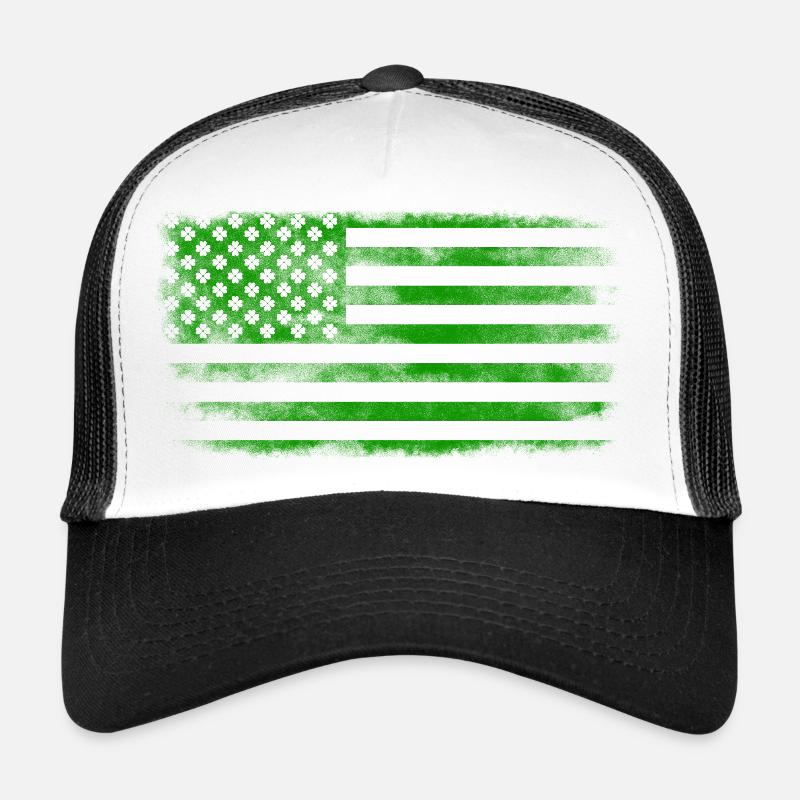Irish American Saint Patrick's Day Flag Washed - Trucker Cap - white/black