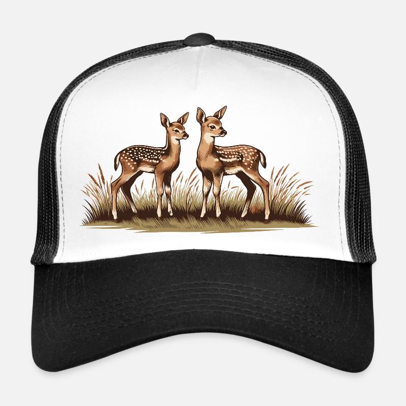 Rehe auf Wiese - Trucker Cap - Weiß/Schwarz