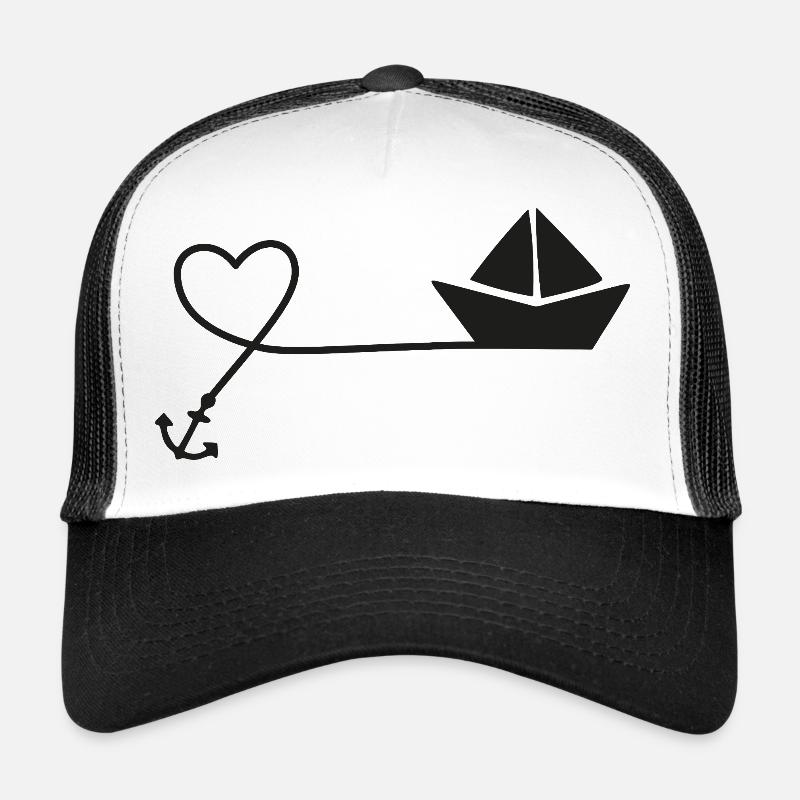 Papierboot Skizze – Segelboot mit Anker und Schnur - Trucker Cap - Weiß/Schwarz