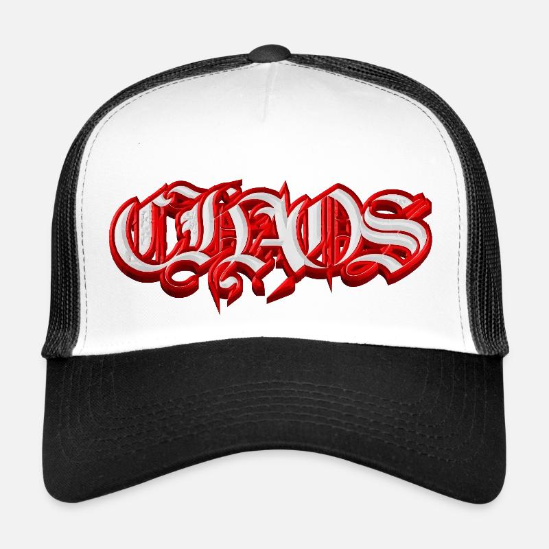 CHAOS – Gothic Fraktur 3D Typography  - Trucker Cap - Weiß/Schwarz