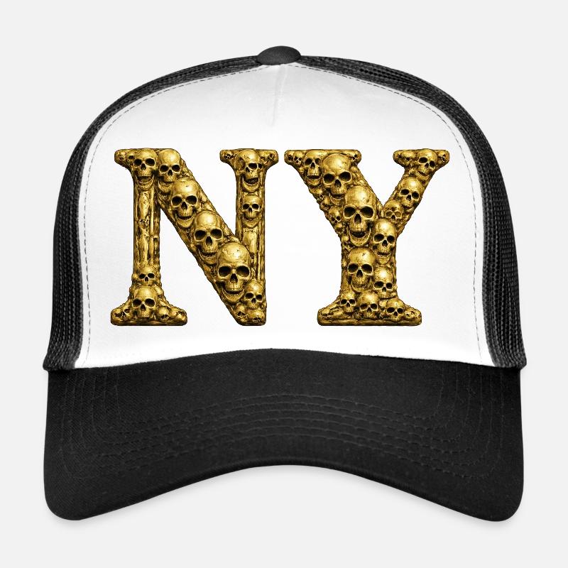 Goldene Schädel NY Buchstaben Trucker Cap