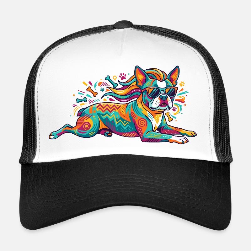 Mode bouledogue de chien avec lunettes de soleil explosion de couleurs Casquette trucker 