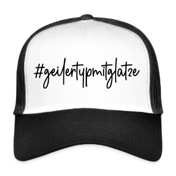 #geilertypmitglatze # geiler Typ mit Glatze - Trucker Cap - Weiß/Schwarz - Vorne