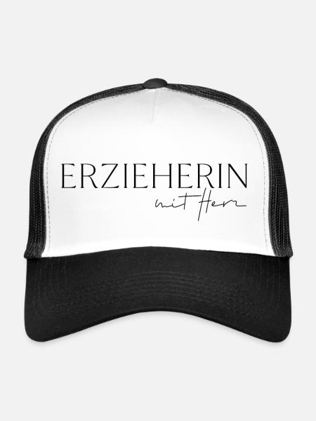 Erzieherin mit Herz - Trucker Cap - Weiß/Schwarz - Vorne