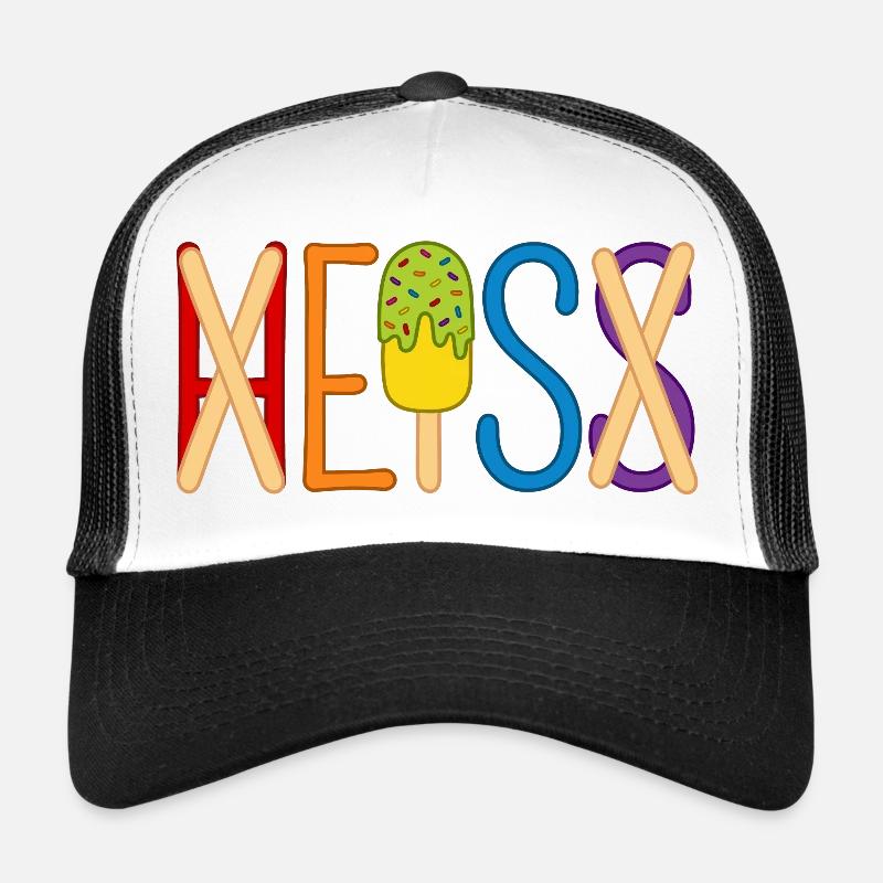 H EIS S - Eis essen - heiß - Sommer - Hitze - Eis - Trucker Cap - Weiß/Schwarz