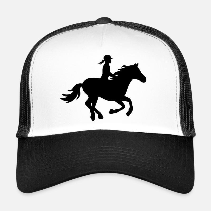 Silhouette Reiterin auf galoppierendem Pferd - Trucker Cap - Weiß/Schwarz