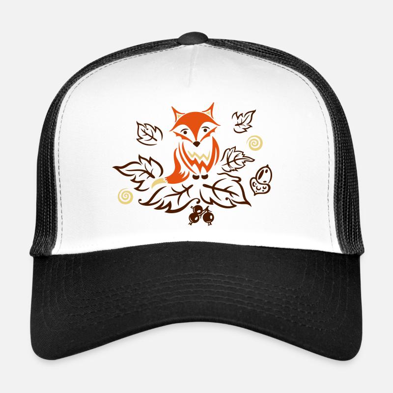 Kleiner Fuchs mit Blättern, Herbst, fox - Trucker Cap - Weiß/Schwarz