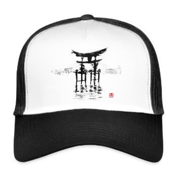 The torii of Itsukushima shrine in the mist - Trucker Cap - white/black - Front