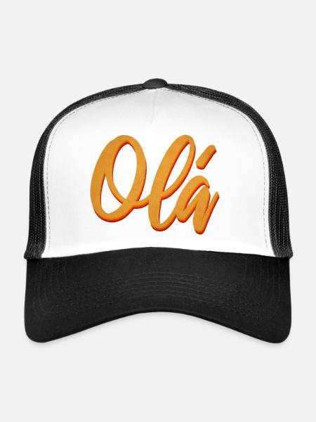 Olá Orange Script Tee - Trucker Cap - Weiß/Schwarz