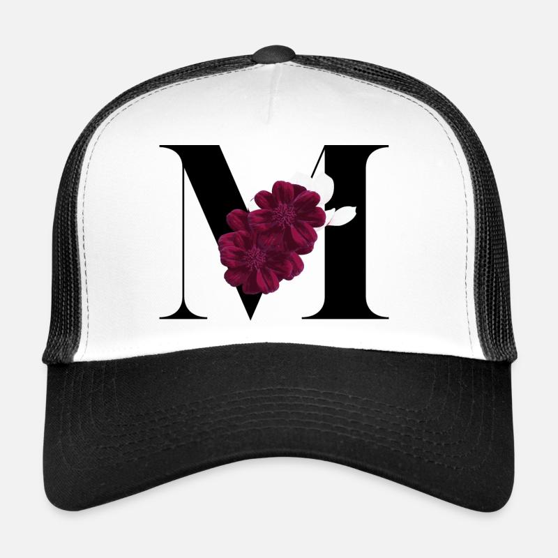 lettre M fleuris - Casquette trucker  - blanc/noir