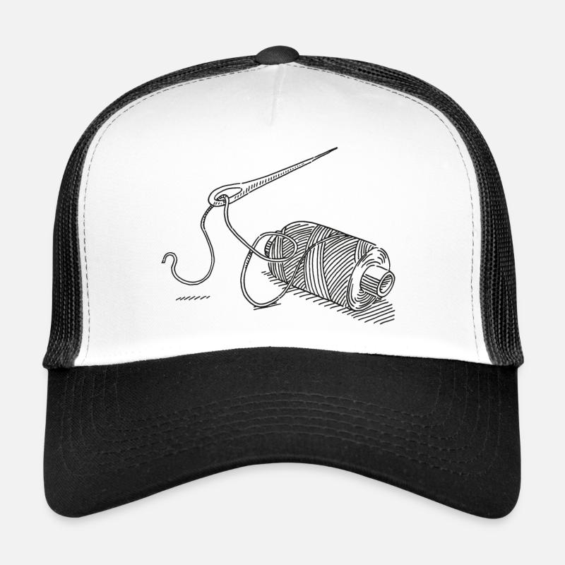 Yarn Roll Needle And Thread Symbol Drawing Trucker Cap