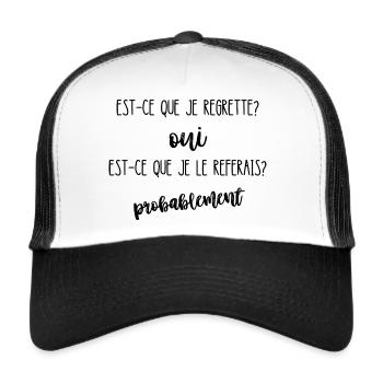 est-ce que je regrette - Casquette trucker  - blanc/noir - Devant
