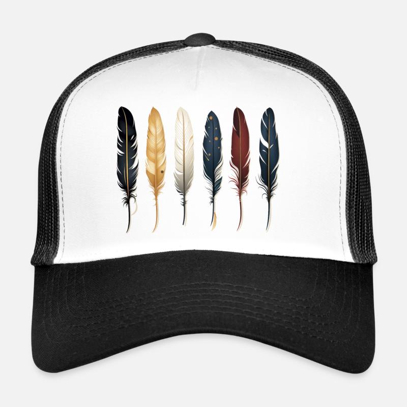 6 individual feathers next to each other, Native American, pattern Trucker Cap
