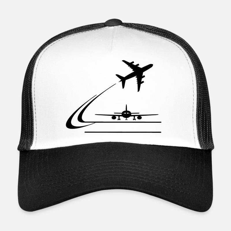 Front view airplane and away flying airplane - Trucker Cap - white/black