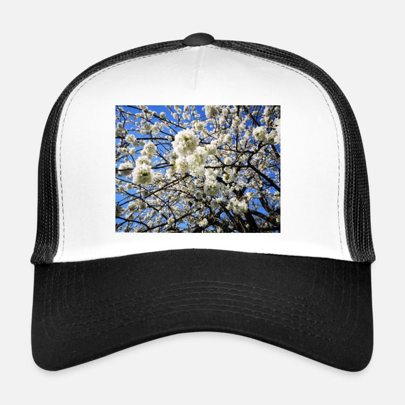 Blühender Kirschbaum im Frühling - Trucker Cap - Weiß/Schwarz