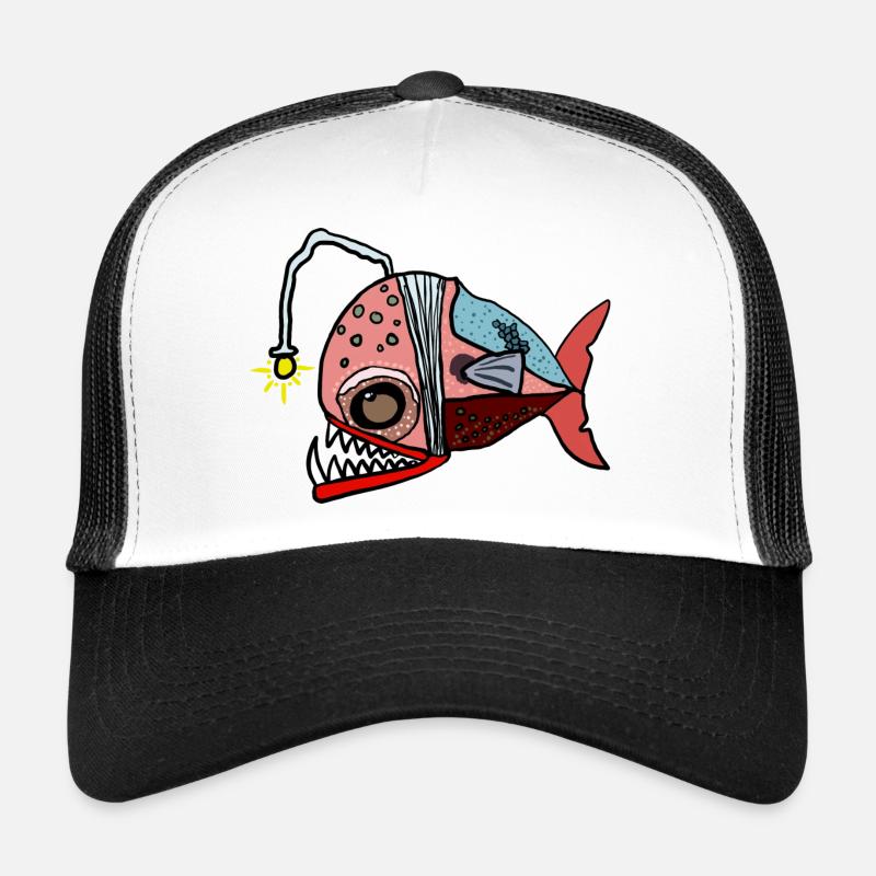 Fischkollage mit Lampenblick Anglerfisch - Trucker Cap - Weiß/Schwarz