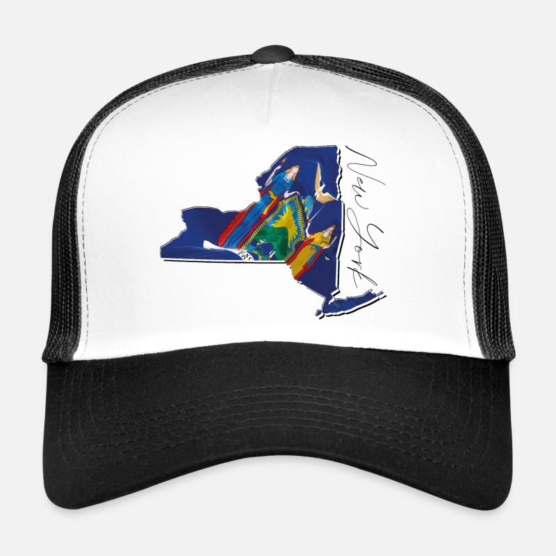 New York (États-Unis) | Drapeau réel | Flag Map Script Casquette trucker 