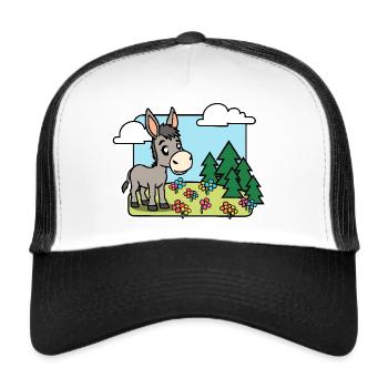 Little donkey is happy! Flowers bloom so beautifully! - Trucker Cap - white/black - Front