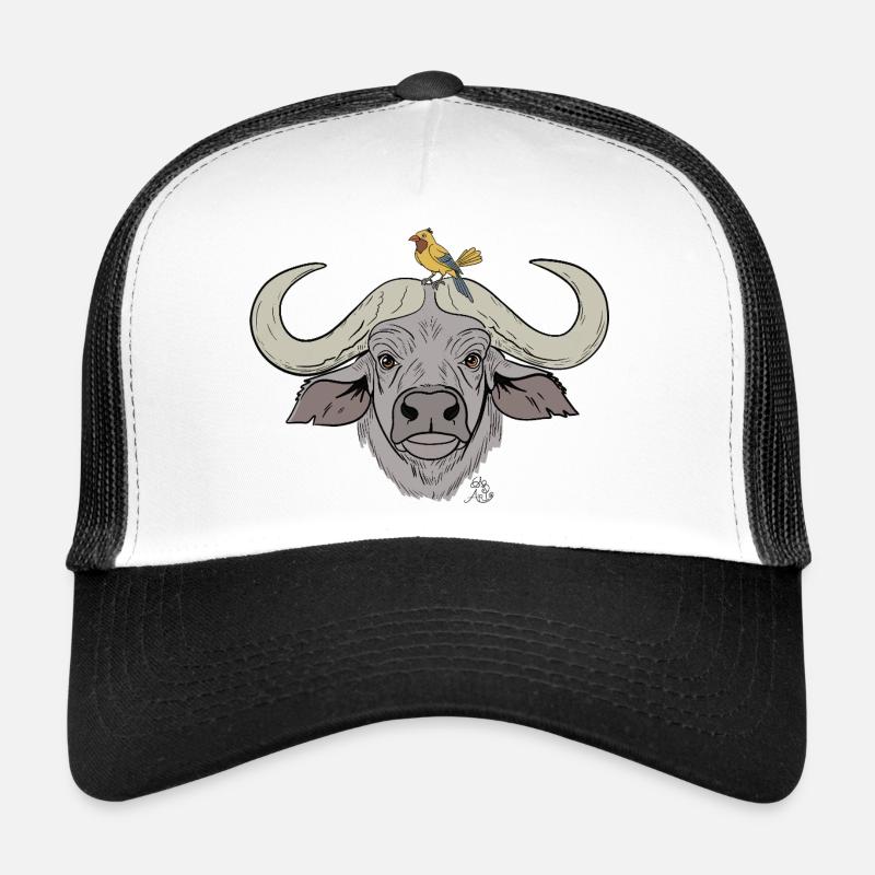 Buffle trapu avec oiseau chanteur - Casquette trucker - blanc/noir