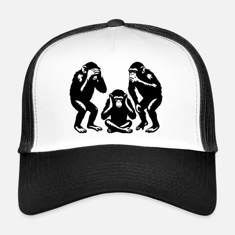 Graphic monkeys trio on black and white background Trucker Cap