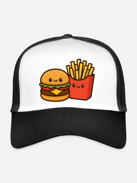 Kawaii Burger & Fries Duo - Casquette trucker  - blanc/noir - Devant