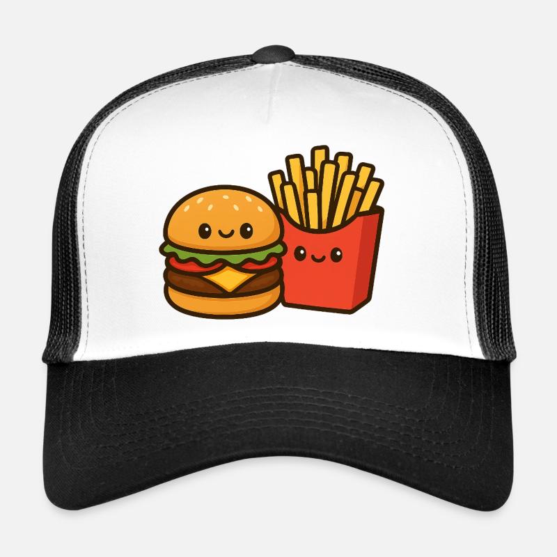 Kawaii Burger & Fries Duo - Casquette trucker - blanc/noir