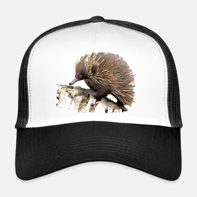 Hérisson en aquarelle sur rocher - Casquette trucker  - blanc/noir