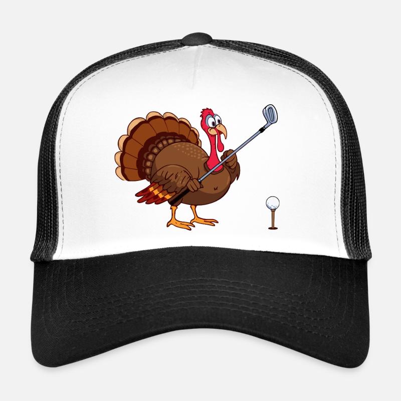 Funny Turkey Playing Golf Thanksgiving Trucker Cap