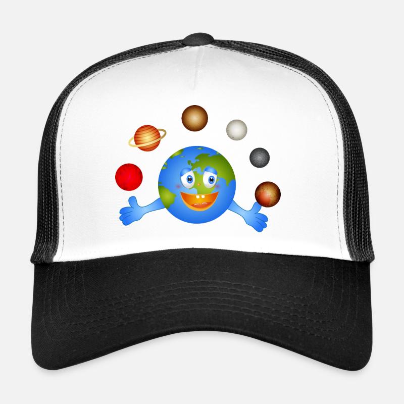 Funny Earth juggles with colorful planets Trucker Cap
