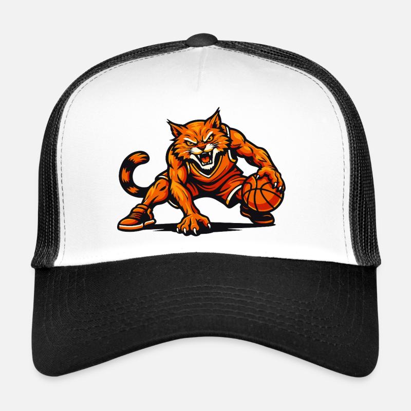 Orangefarbenes Katzen-Dribbling-Maskottchen Trucker Cap