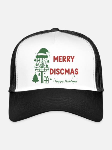 Merry Discmas Happy Holidays Disc Golf Basket - Trucker Cap - white/black - Front