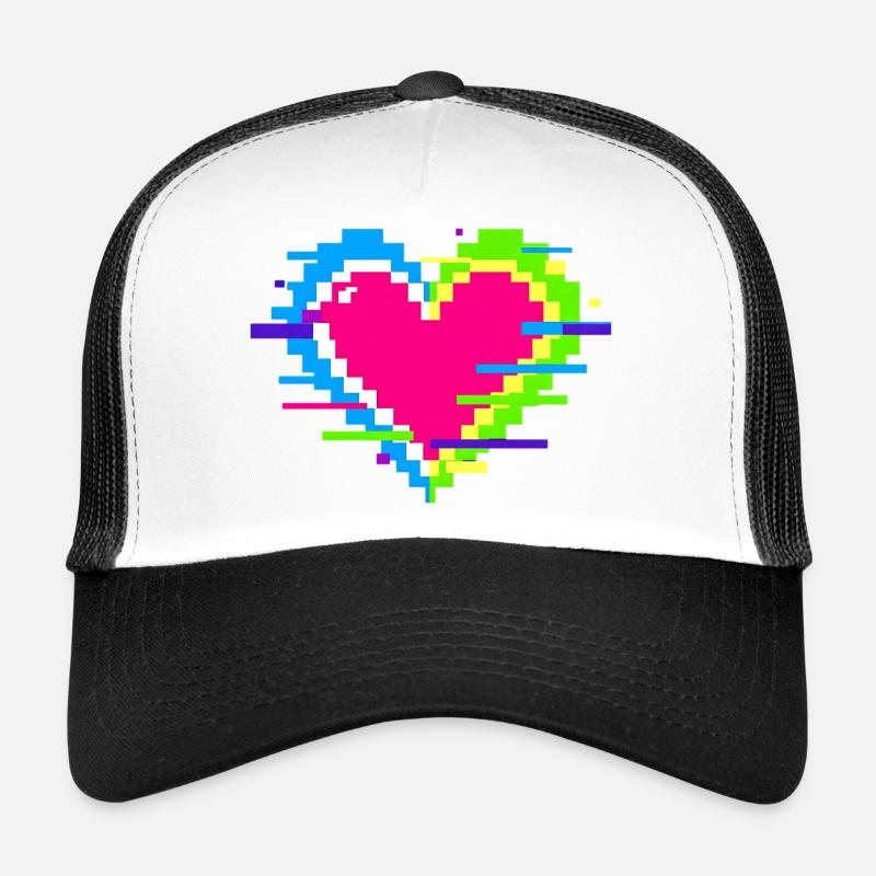 Cœur Pixel Néon Arc-en-ciel Casquette trucker 