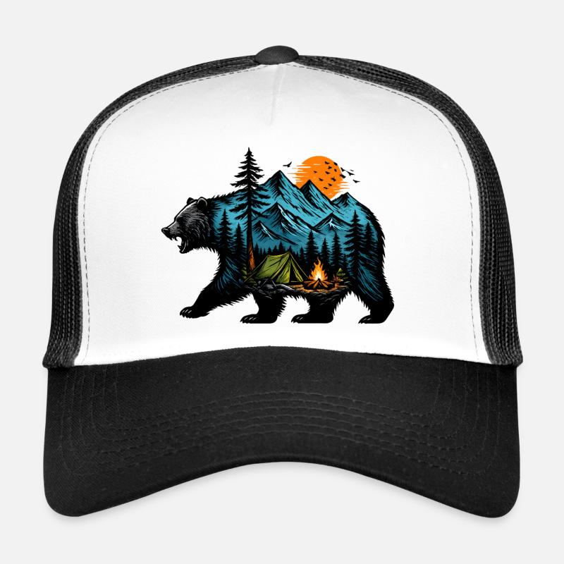 Night camping: mountain and fire - Trucker Cap - white/black