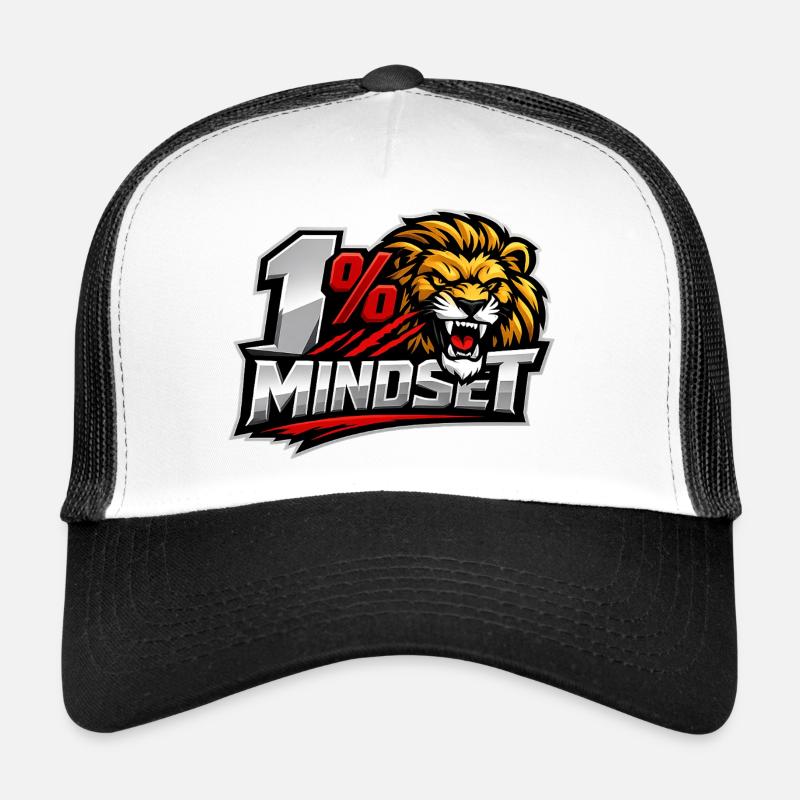 Logo Lion à 1 % Mindset - Casquette trucker  - blanc/noir