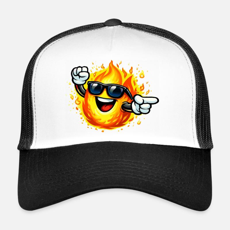 Fire Emoticon with Sunglasses Trucker Cap