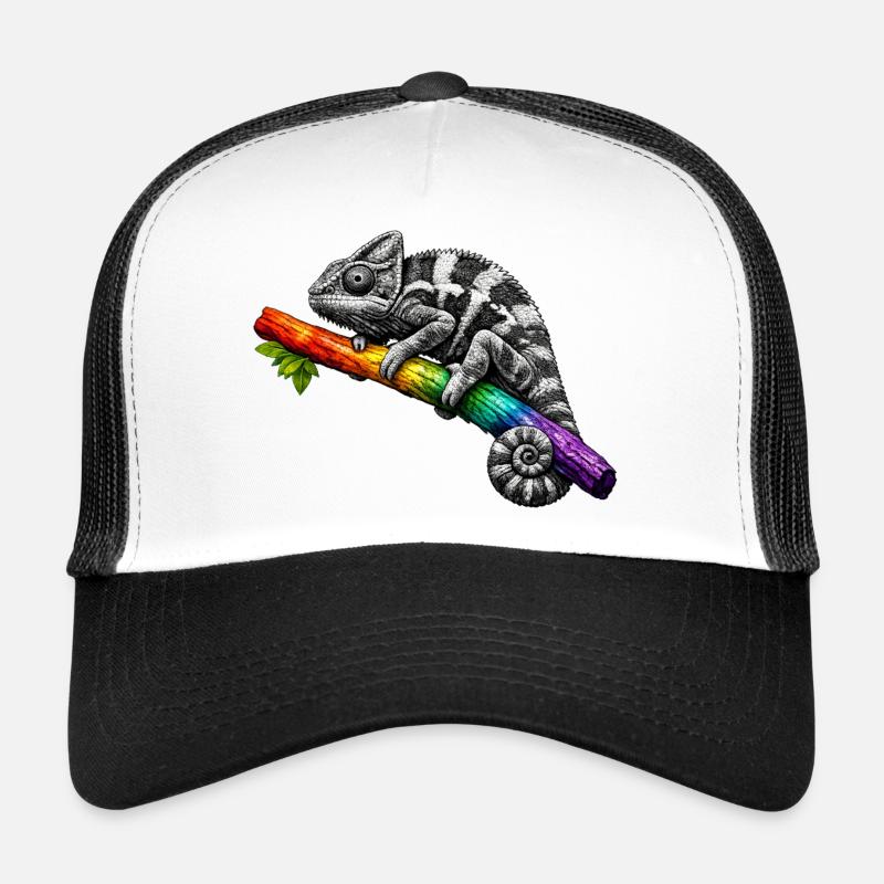 Regenbogen Chamäleon auf Ast Trucker Cap
