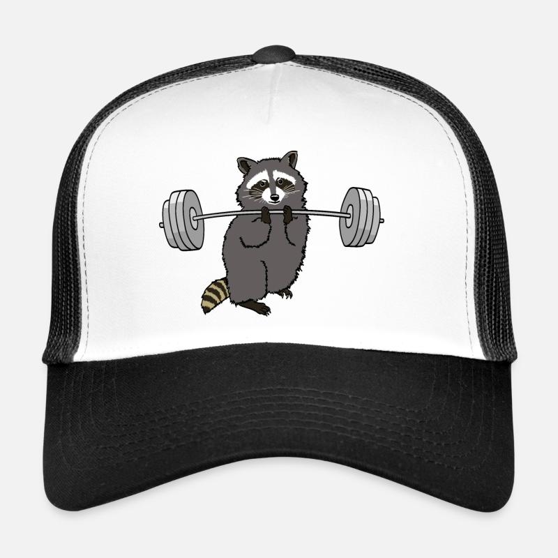 Workout raccoon - cool gift for the gym - Trucker Cap - white/black