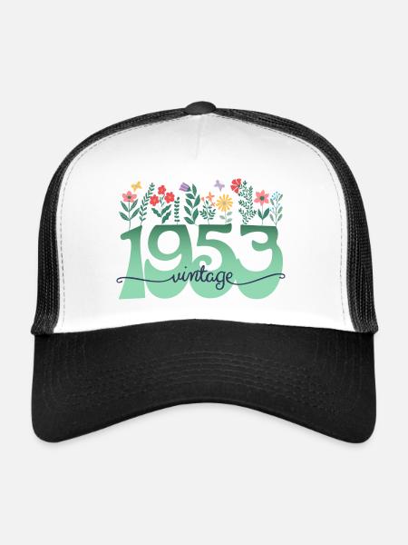 Motif Fleurs 1953 Fête Anniversaire Femme 70 Ans - Casquette trucker  - blanc/noir - Devant