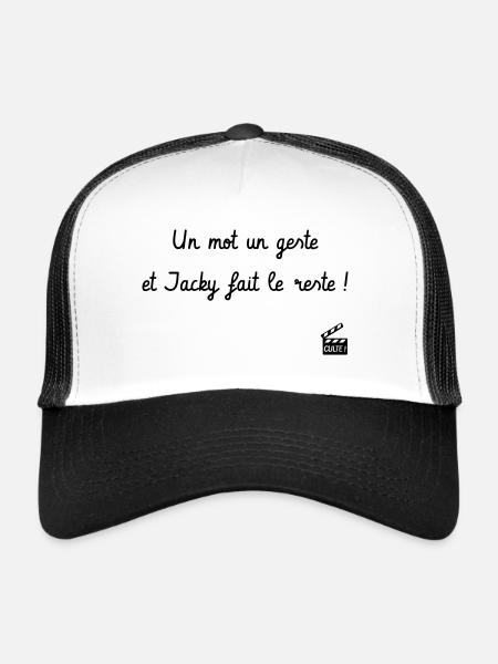 Un mot un geste et Jacky fait le reste ! Camping - Casquette trucker  - blanc/noir - Devant