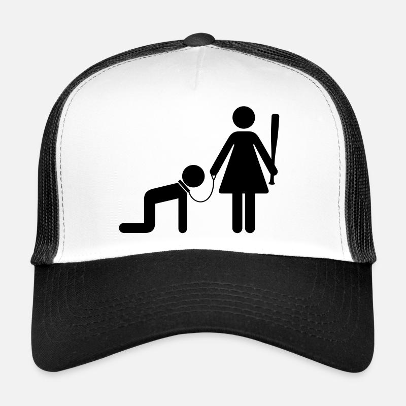 A woman holds a man as a slave Trucker Cap