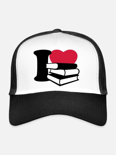 I love books - J'aime les livres - Casquette trucker  - blanc/noir - Devant