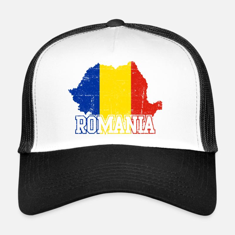 Rumänien-Karten-Flaggenemblem - Trucker Cap - Weiß/Schwarz