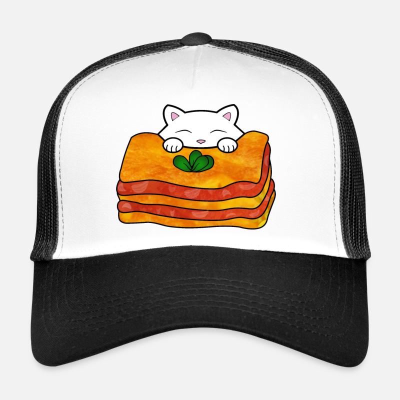 Mignon chat blanc mangeant une délicieuse cuisine italienne Casquette trucker 