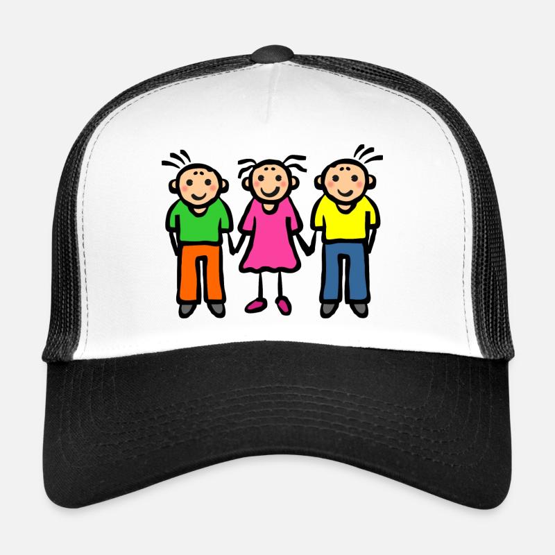 Eltern Vater Mutter - Drei Kinder Geschwister - Trucker Cap - Weiß/Schwarz