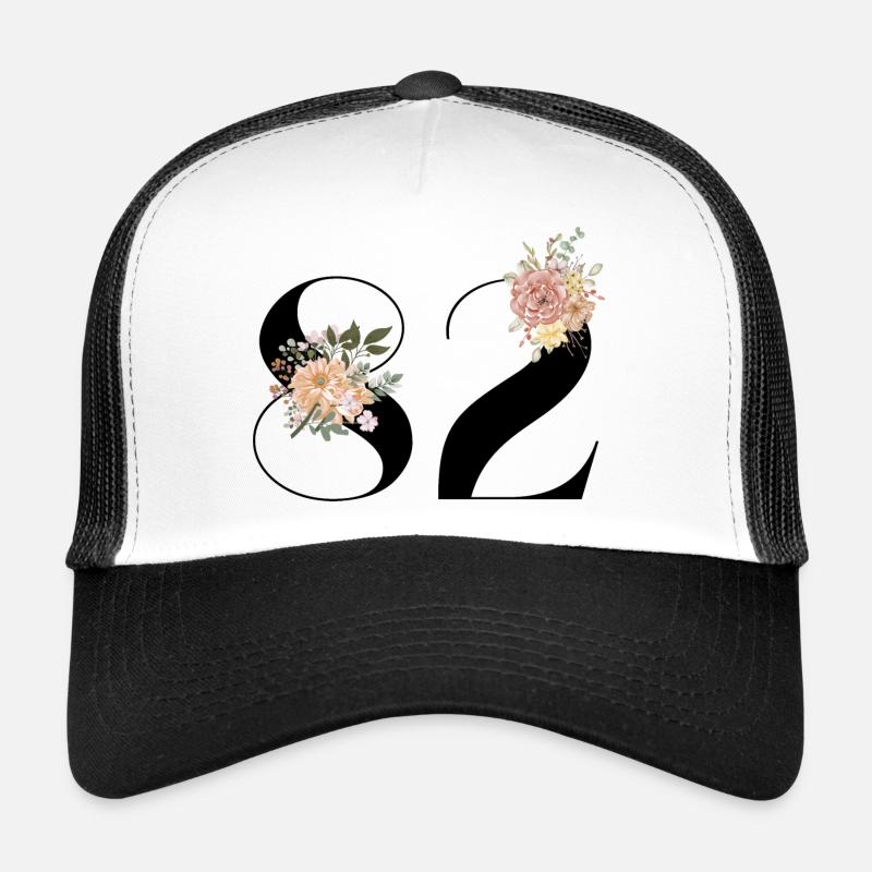 82e anniversaire fleuris (Cadeau de 82 ans) - Casquette trucker  - blanc/noir