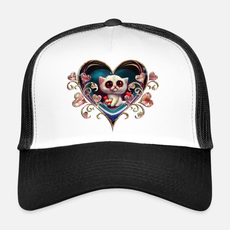 Valentinstag-Kätzchen - Trucker Cap - Weiß/Schwarz