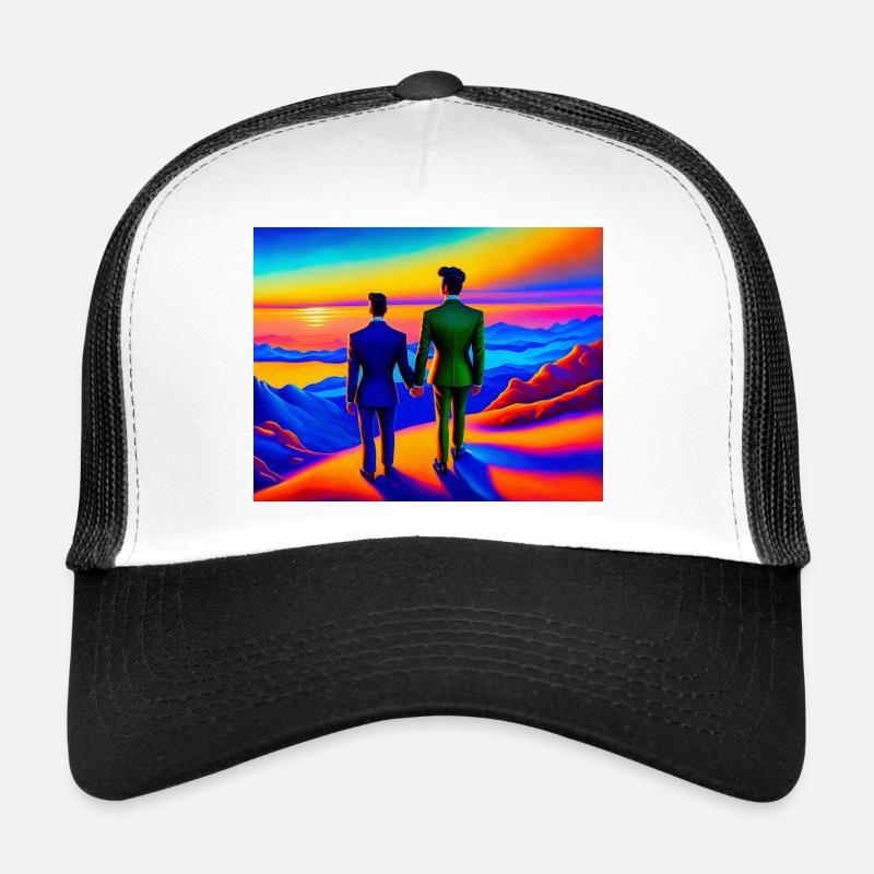 Lovers on a colourful mountain Trucker Cap