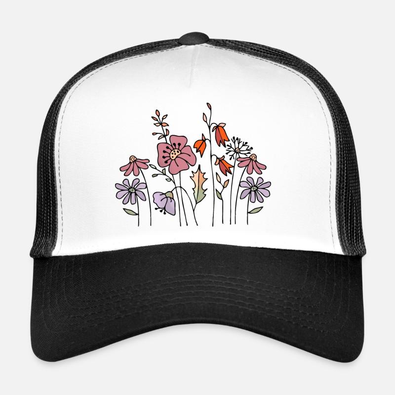 Blumen - Trucker Cap - Weiß/Schwarz