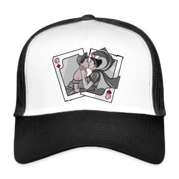 Illustration // Fierté // Lesbienne // Jeu de cartes - Casquette trucker  - blanc/noir - Devant