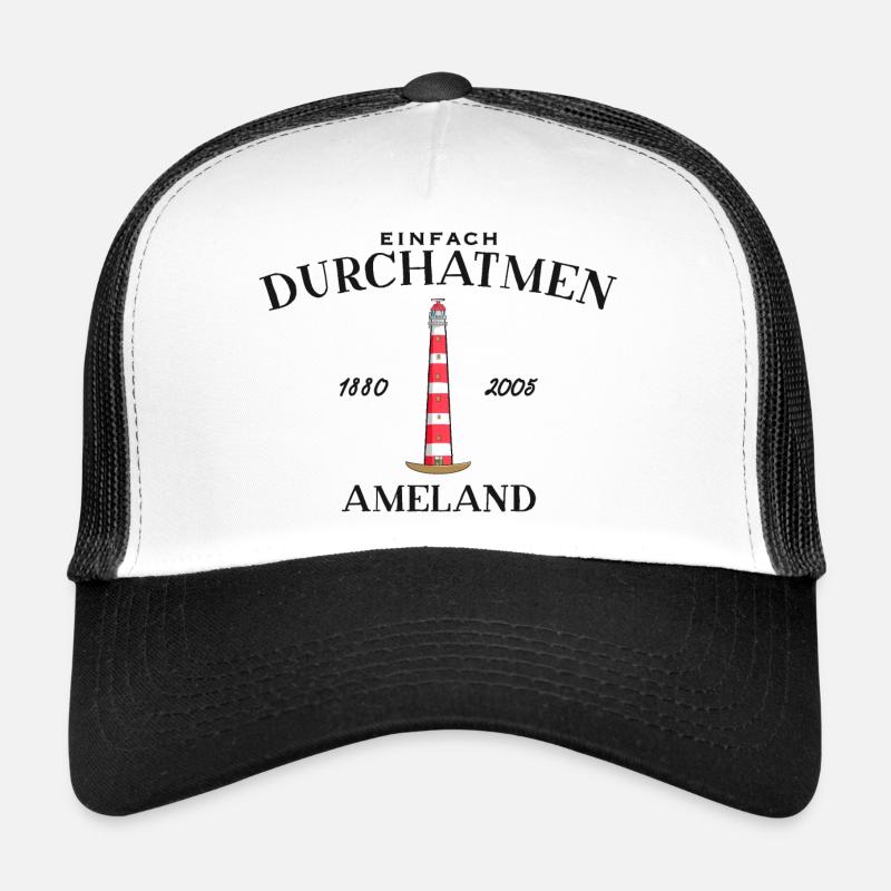 Ameland, Einfach mal Durchatmen, Zeichnung - Trucker Cap - Weiß/Schwarz